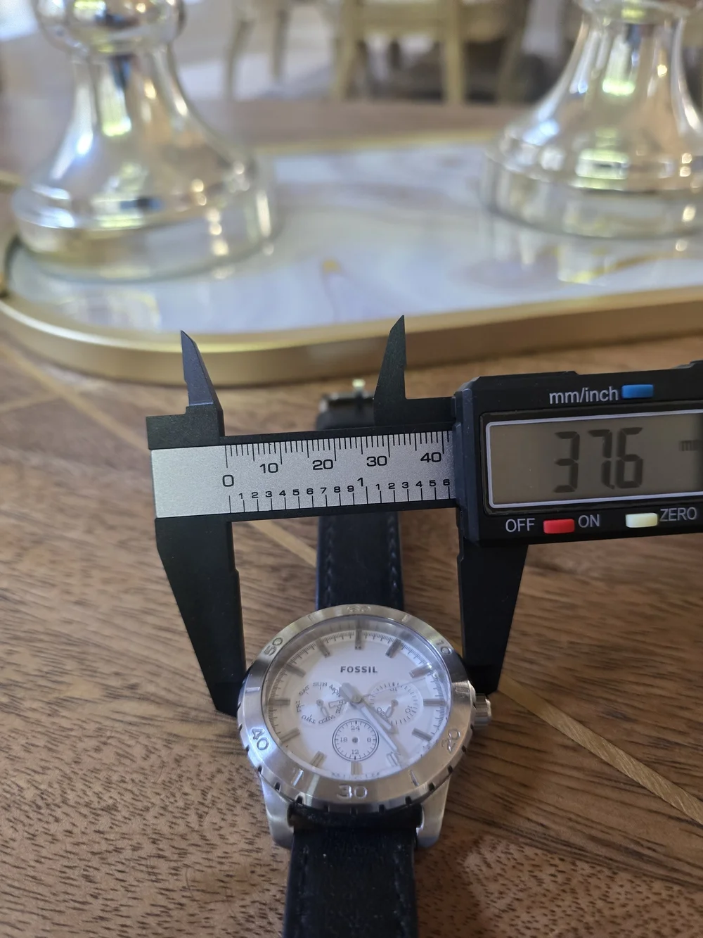 Fossil Men's Black Leather Strap Chronograph Watch - White Dial Missing Hands